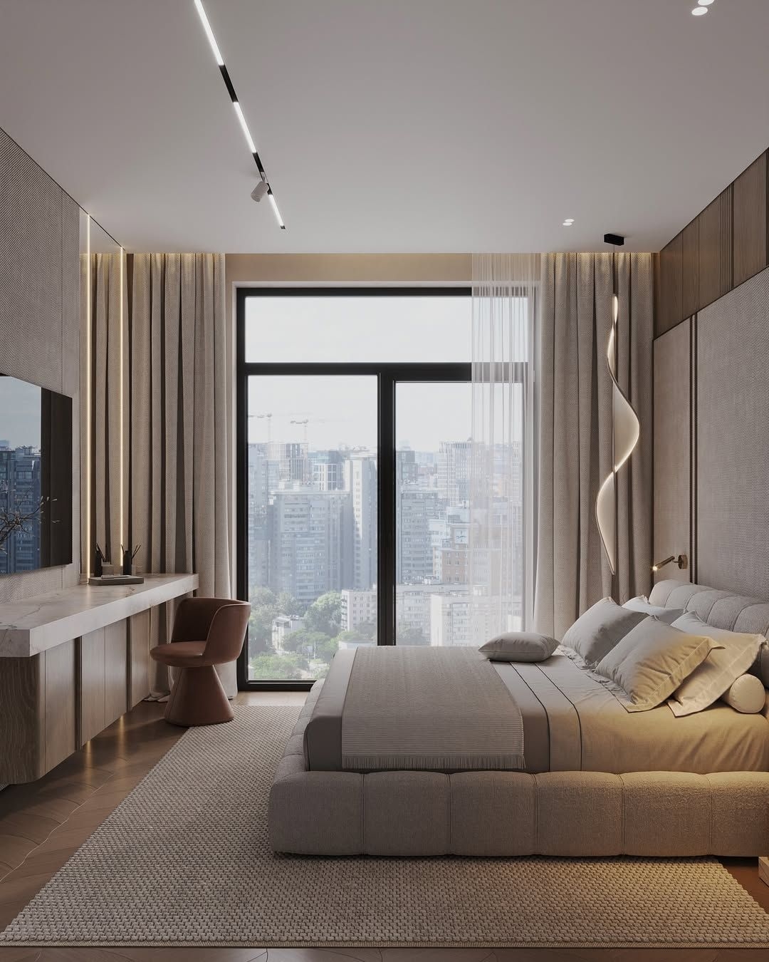 Cozy and modern bedroom interior design.