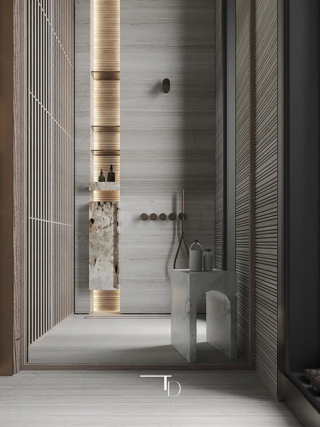 Luxurious and cozy bathroom interior design.