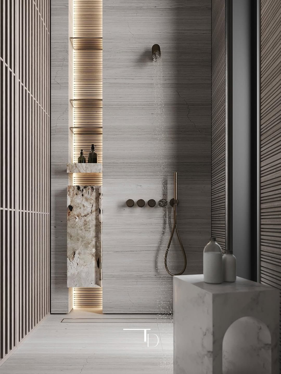 Luxurious and cozy bathroom interior design.