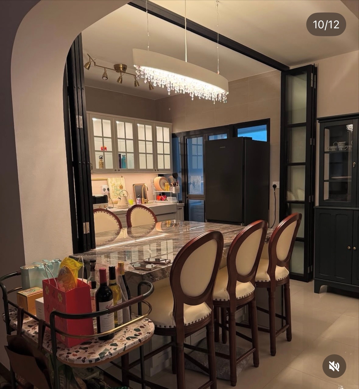 Our kitchen/dining area with glass doors for an open/ closed concept!