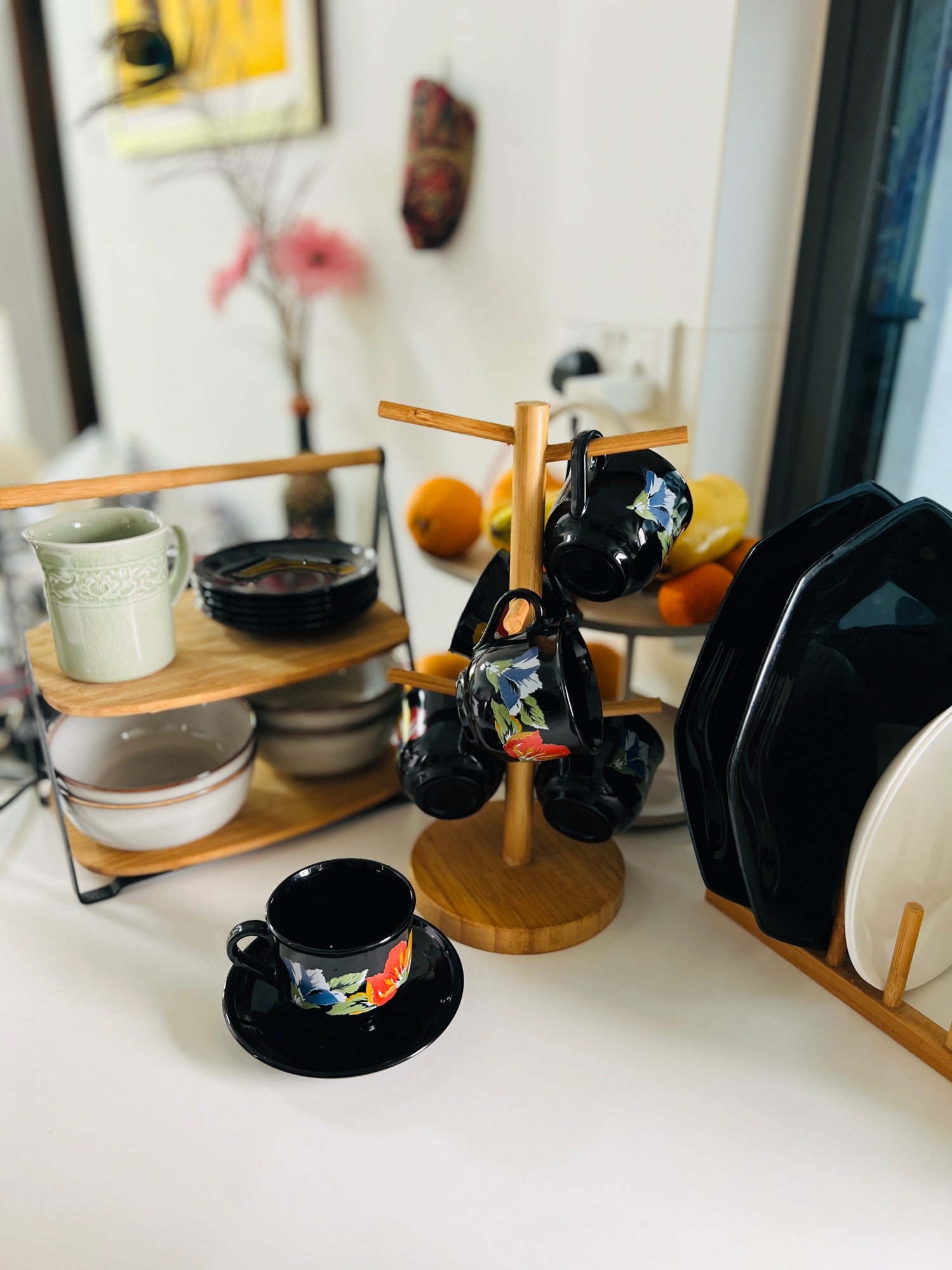 Check this classy floral black cup & saucer set
