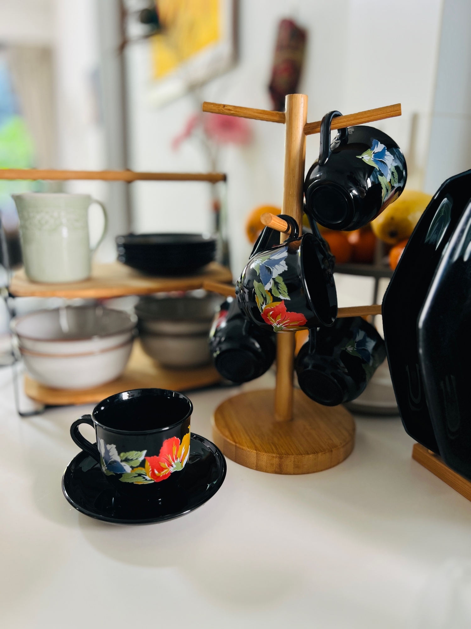 Check this classy floral black cup & saucer set