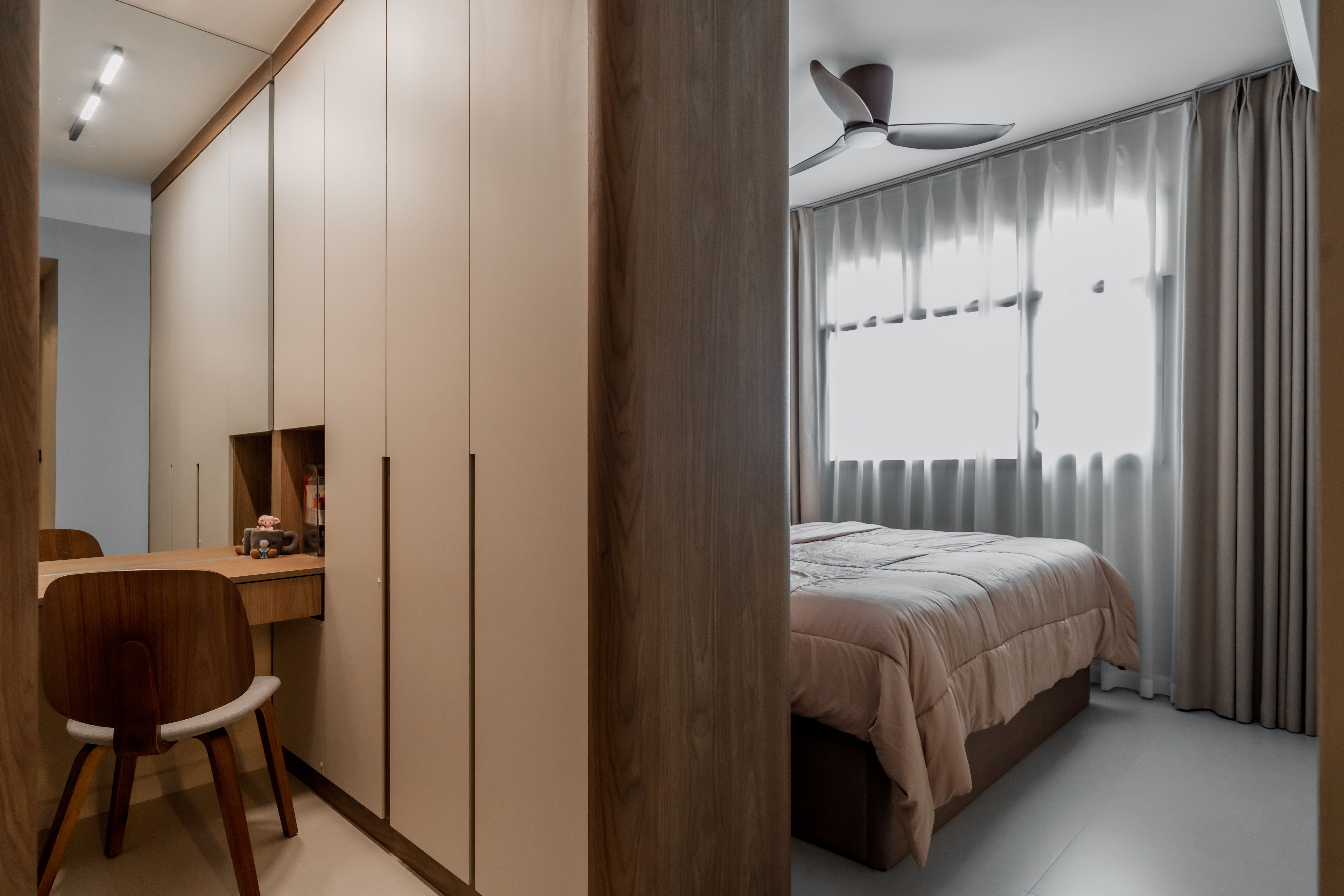 A cozy minimalistic home with cats