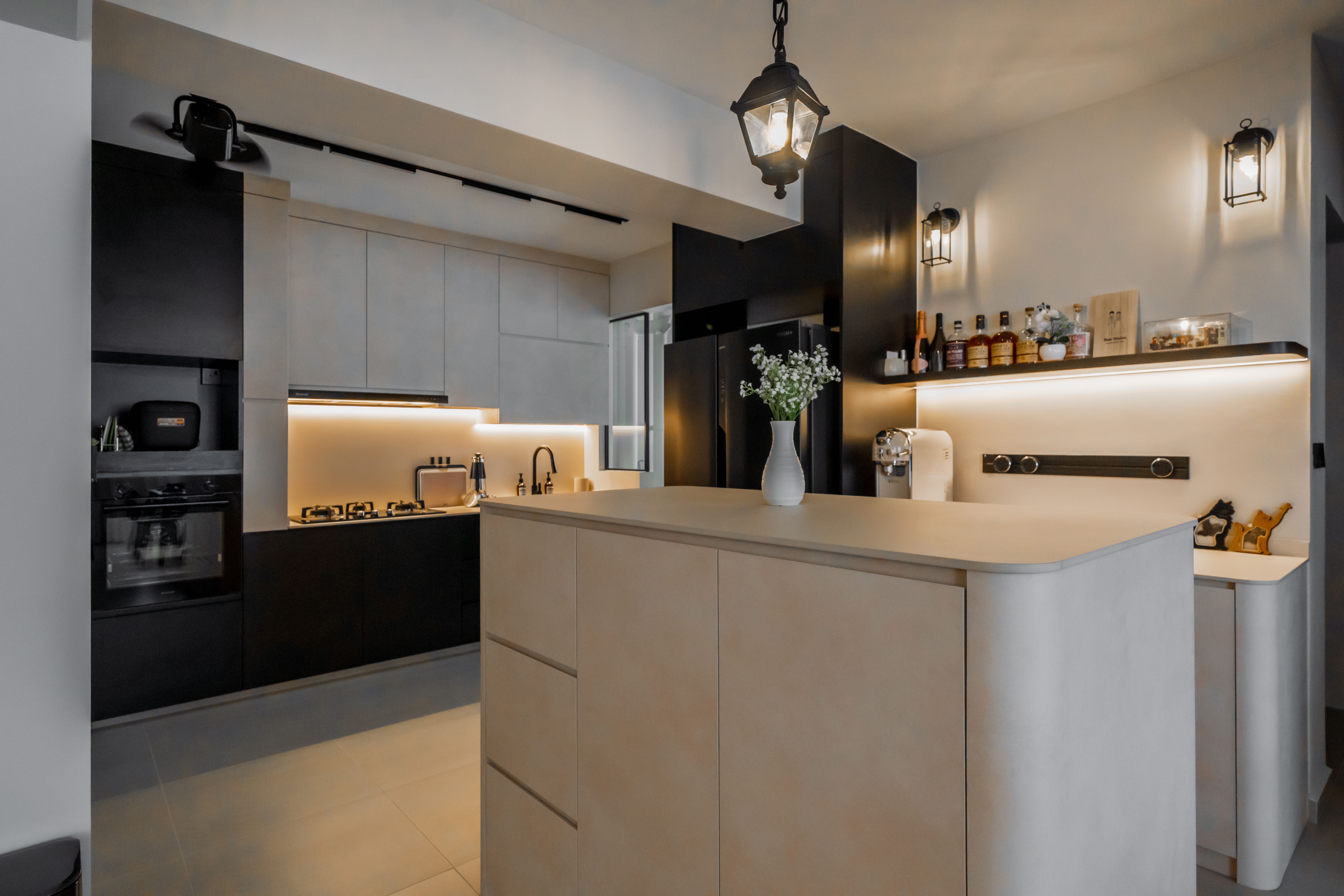 A cozy minimalistic home with cats