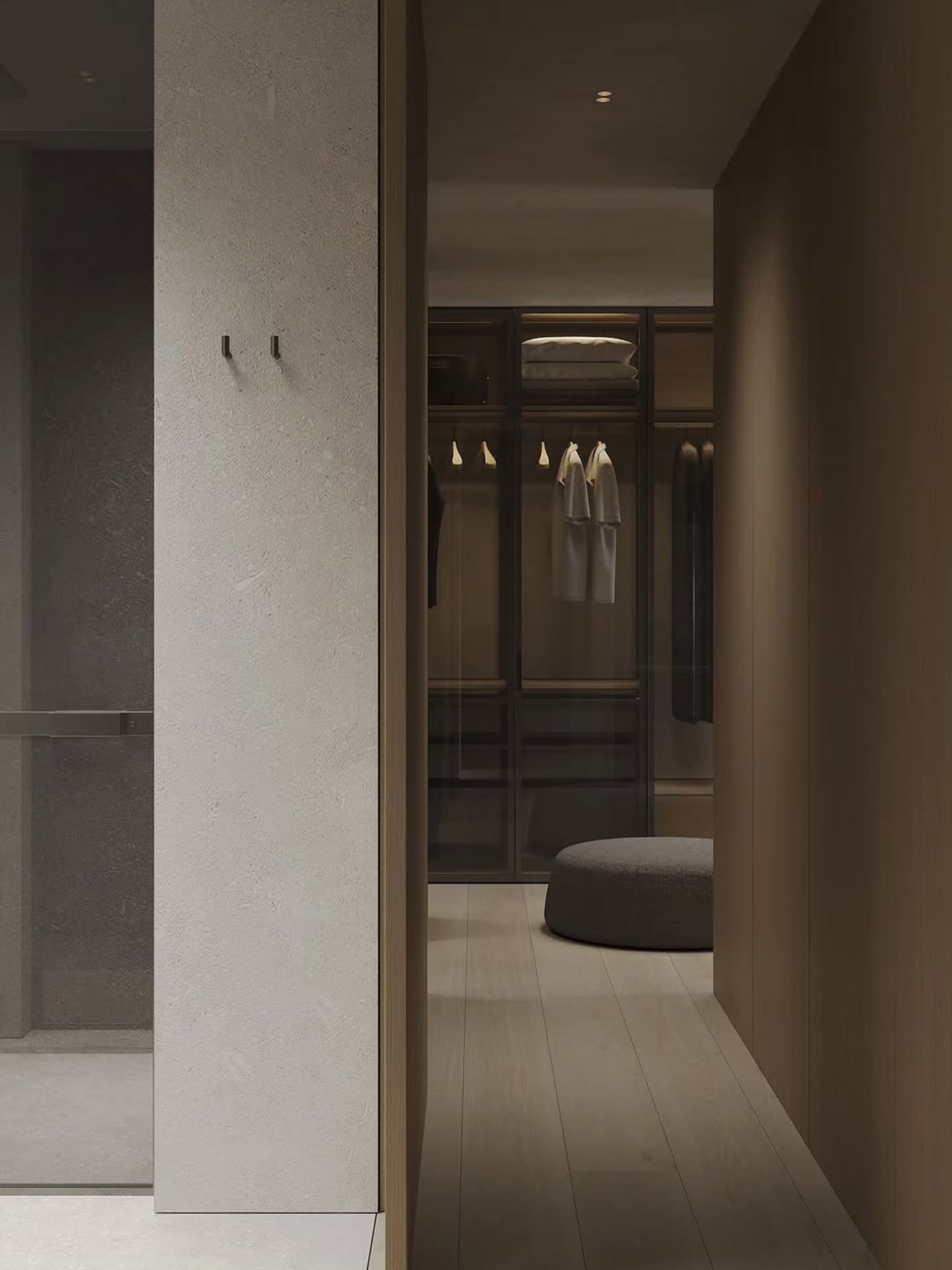 Stylish bedroom and walk in wardrobe