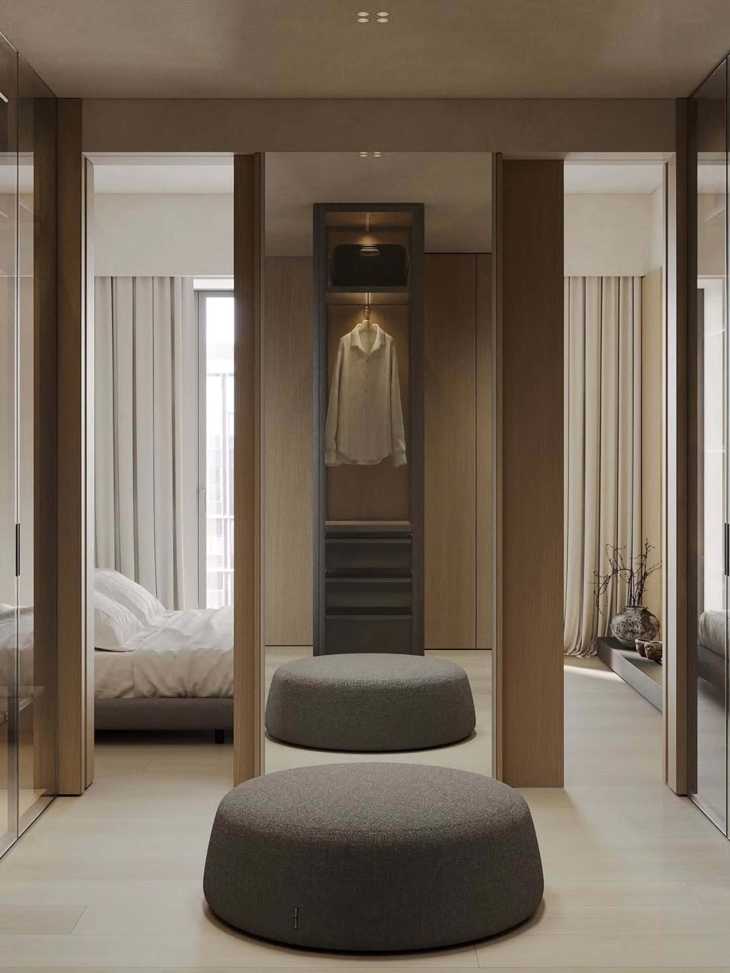 Stylish bedroom and walk in wardrobe