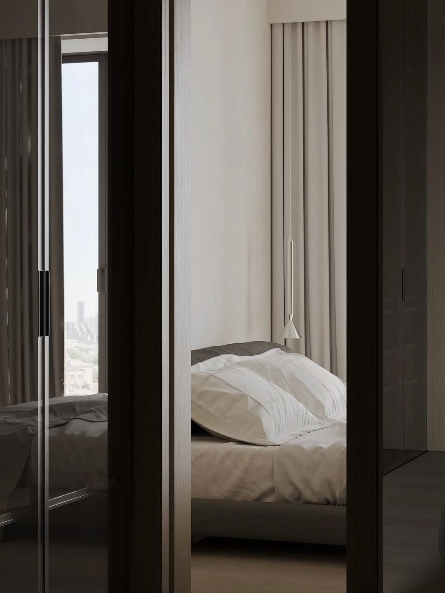 Stylish bedroom and walk in wardrobe