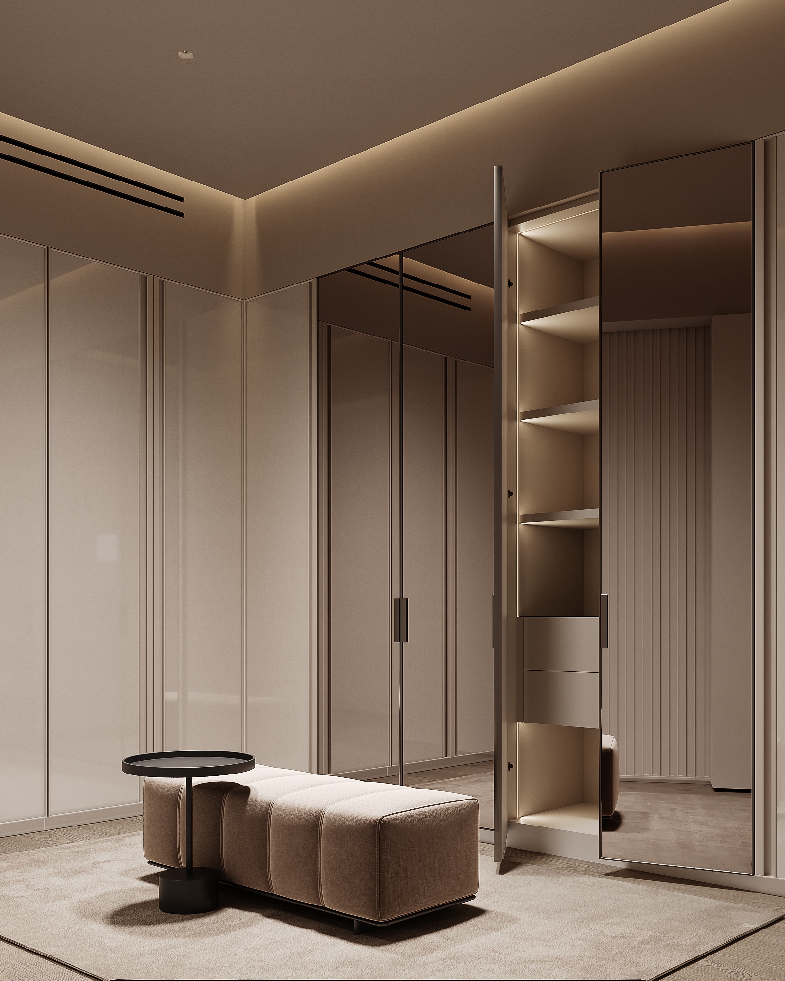 Modern luxury walk in wardrobe design