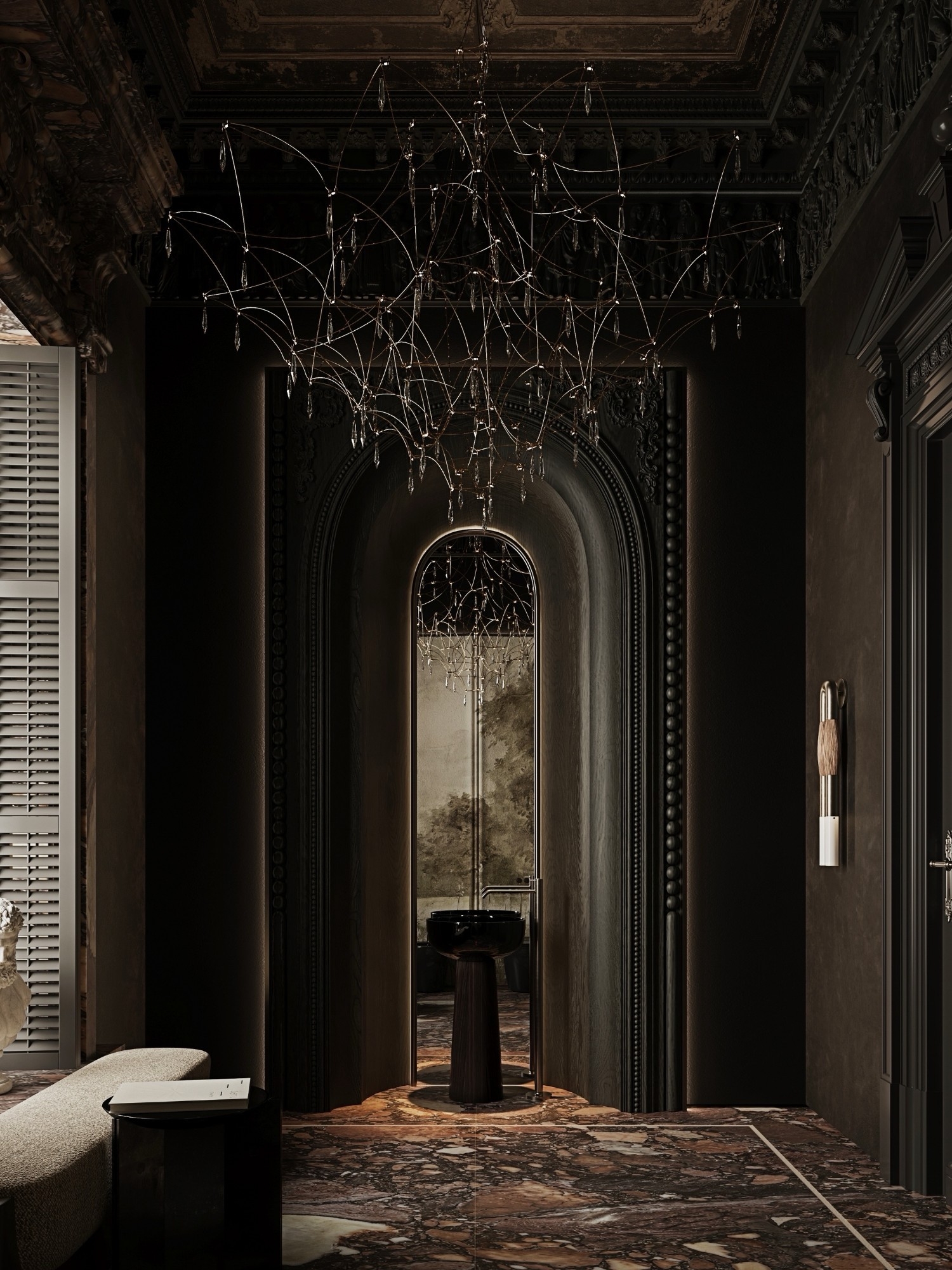 Dark luxurious powder room