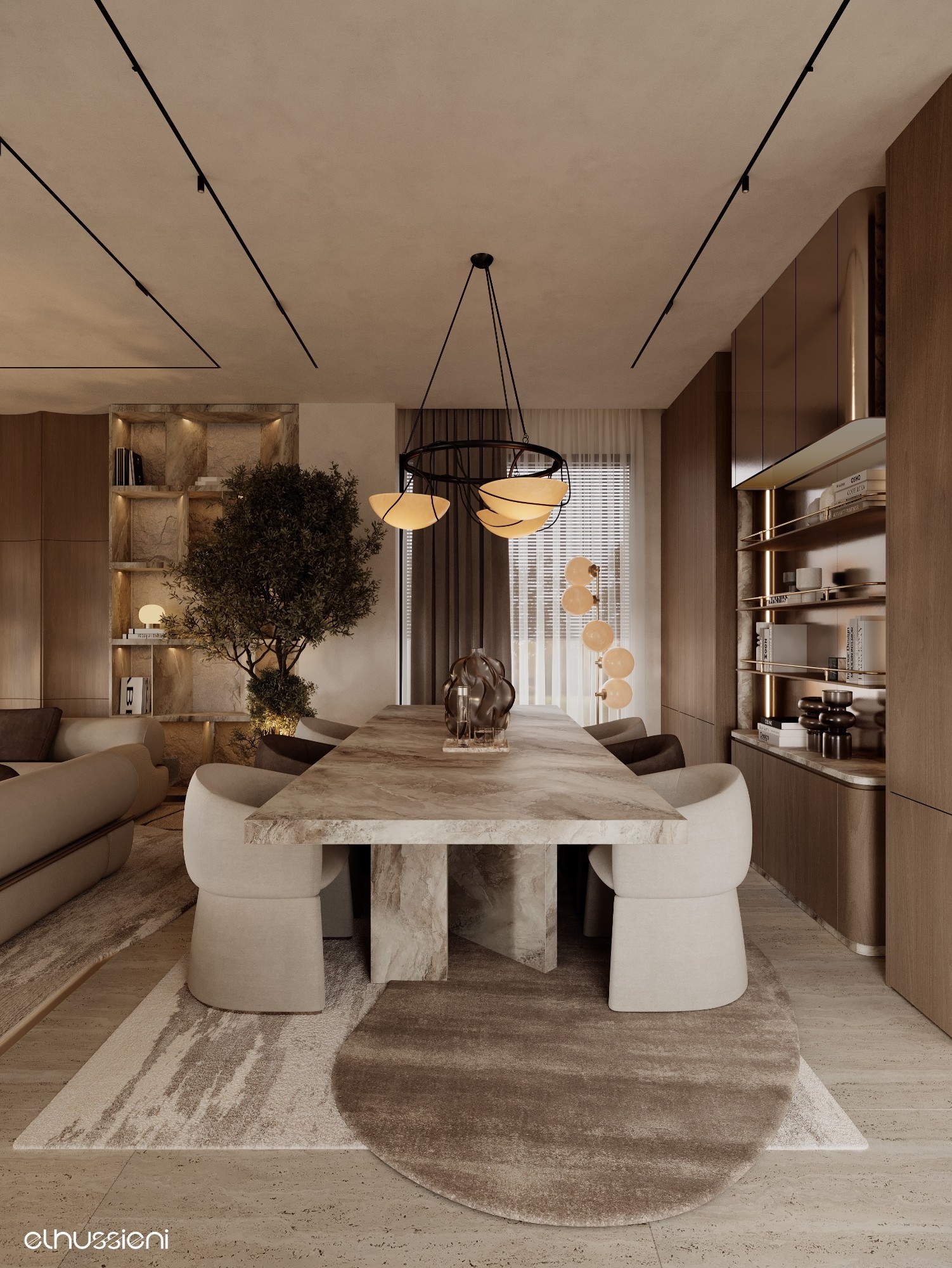 Luxurious living room and dining room design