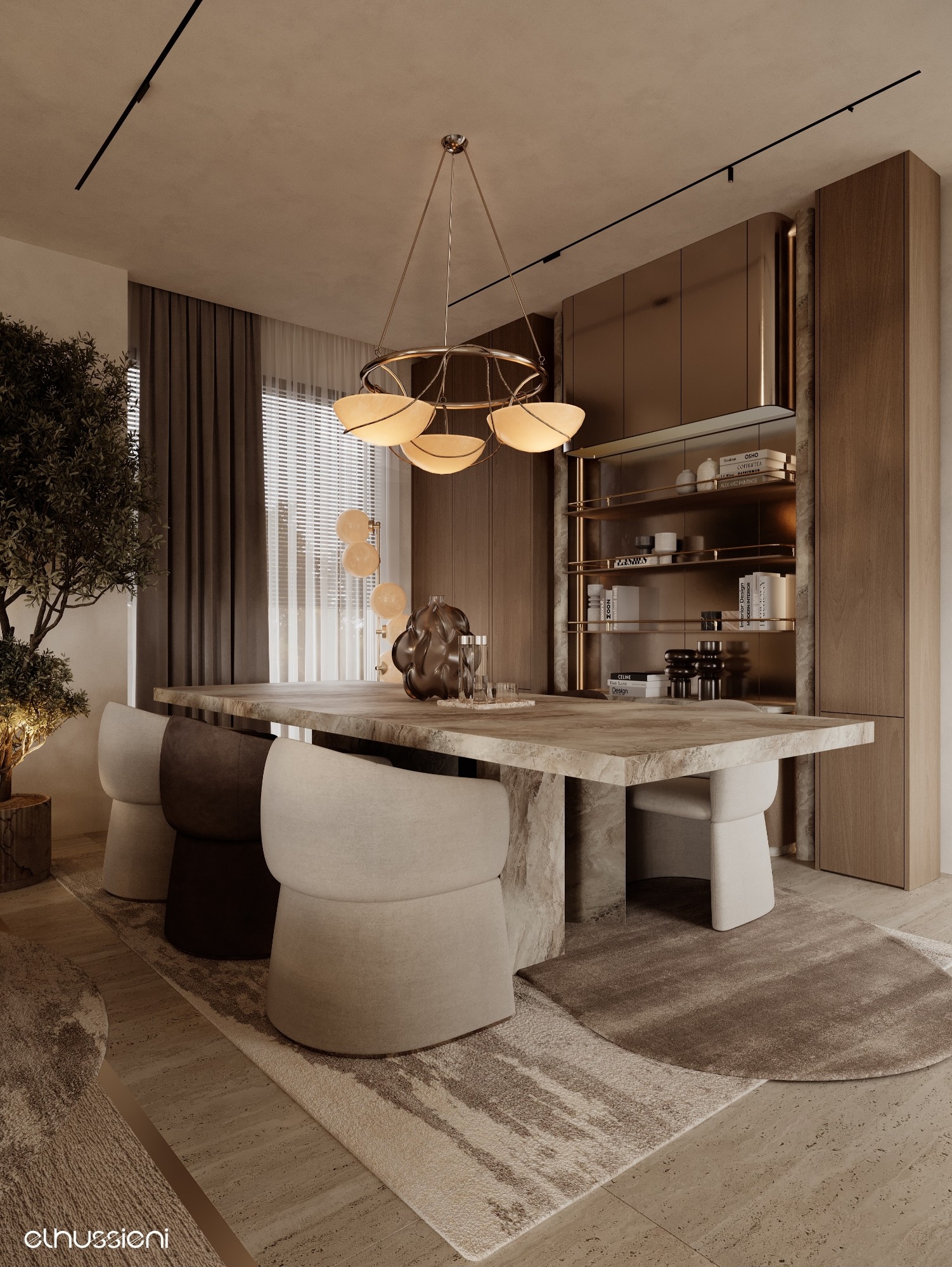 Luxurious living room and dining room design