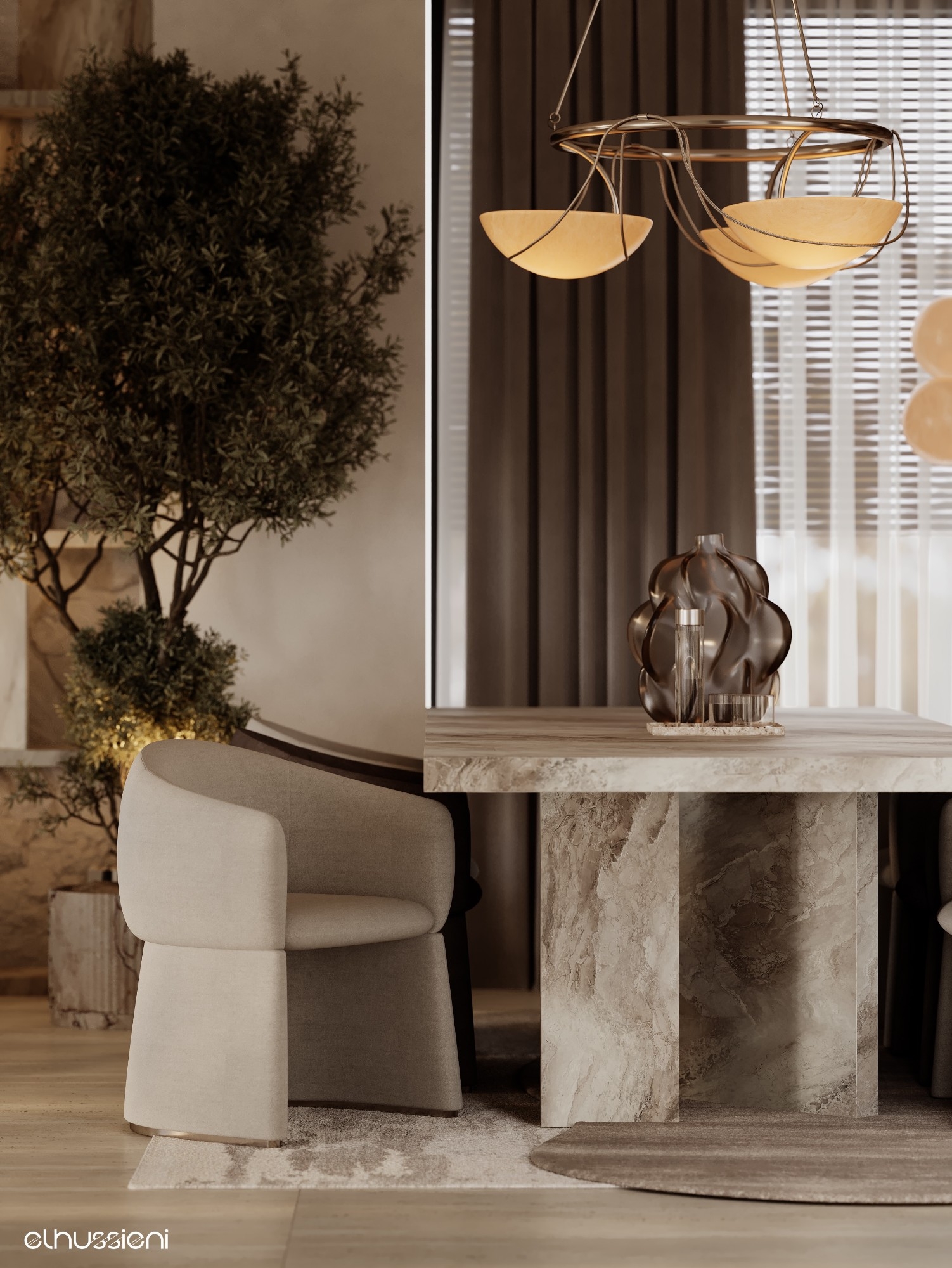Luxurious living room and dining room design
