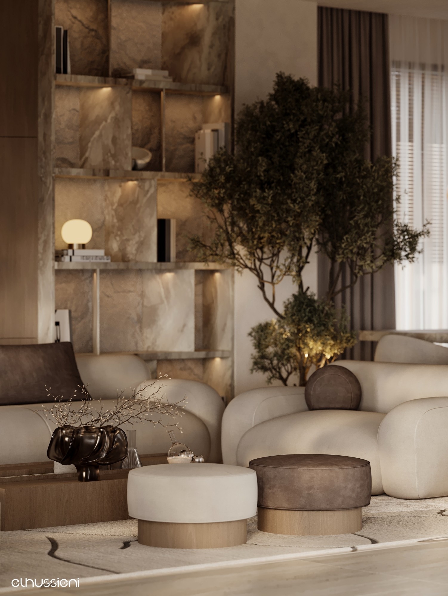 Luxurious living room and dining room design