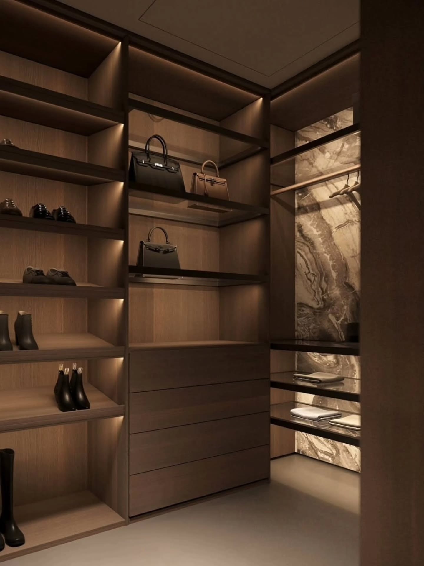 Stylish walk in wardrobe interior design