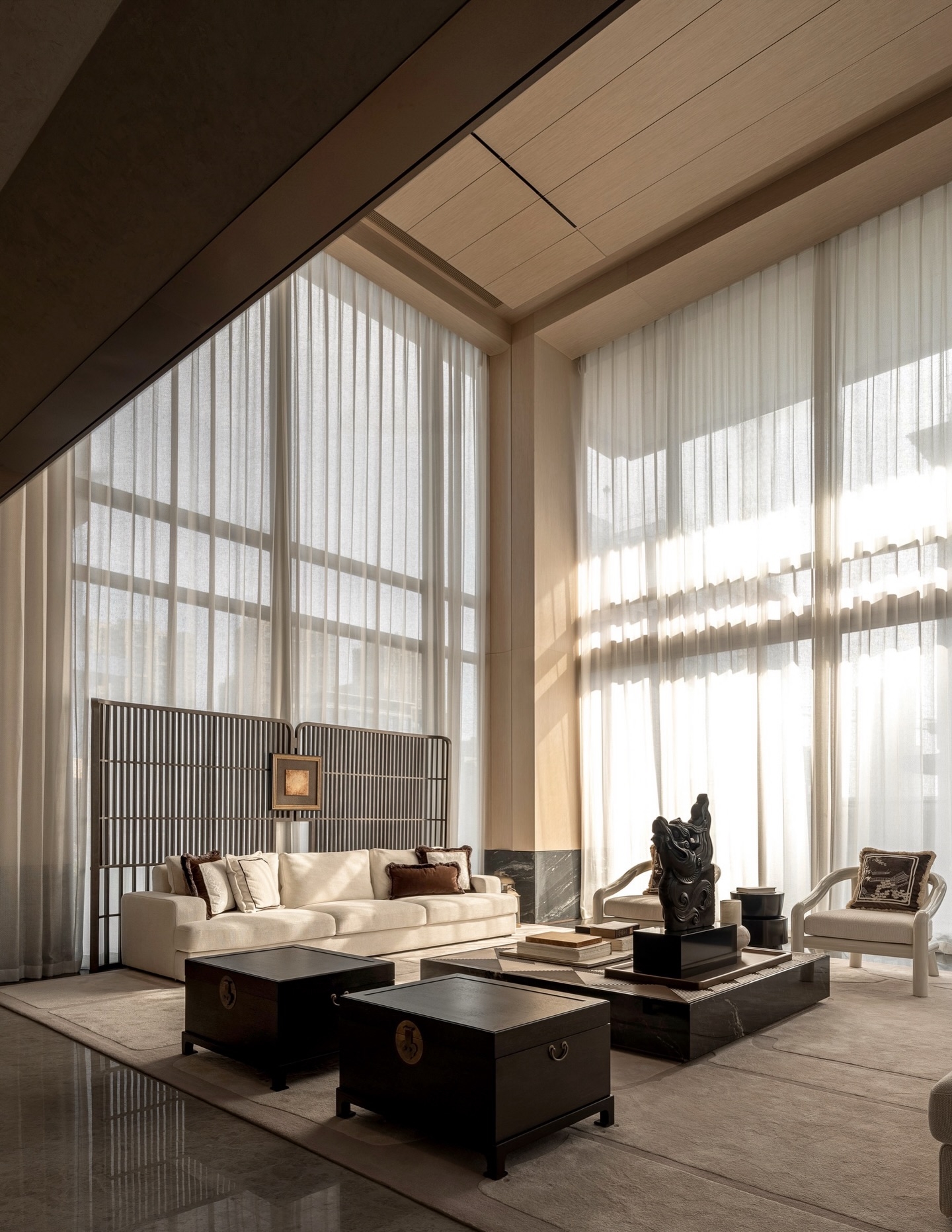 Ultra luxury home interior featuring a high ceiling.