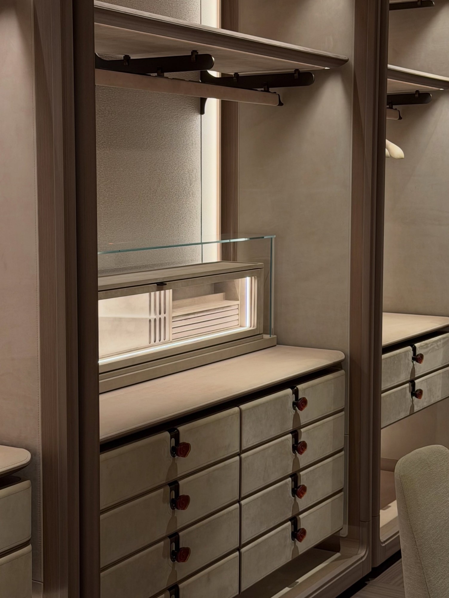 Stylish, modern walk in wardrobe design
