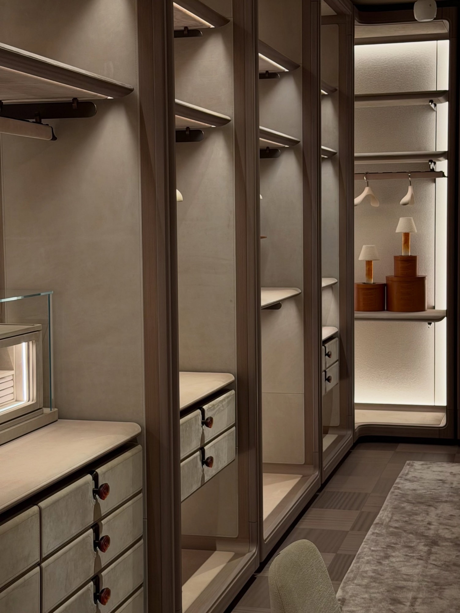 Stylish, modern walk in wardrobe design