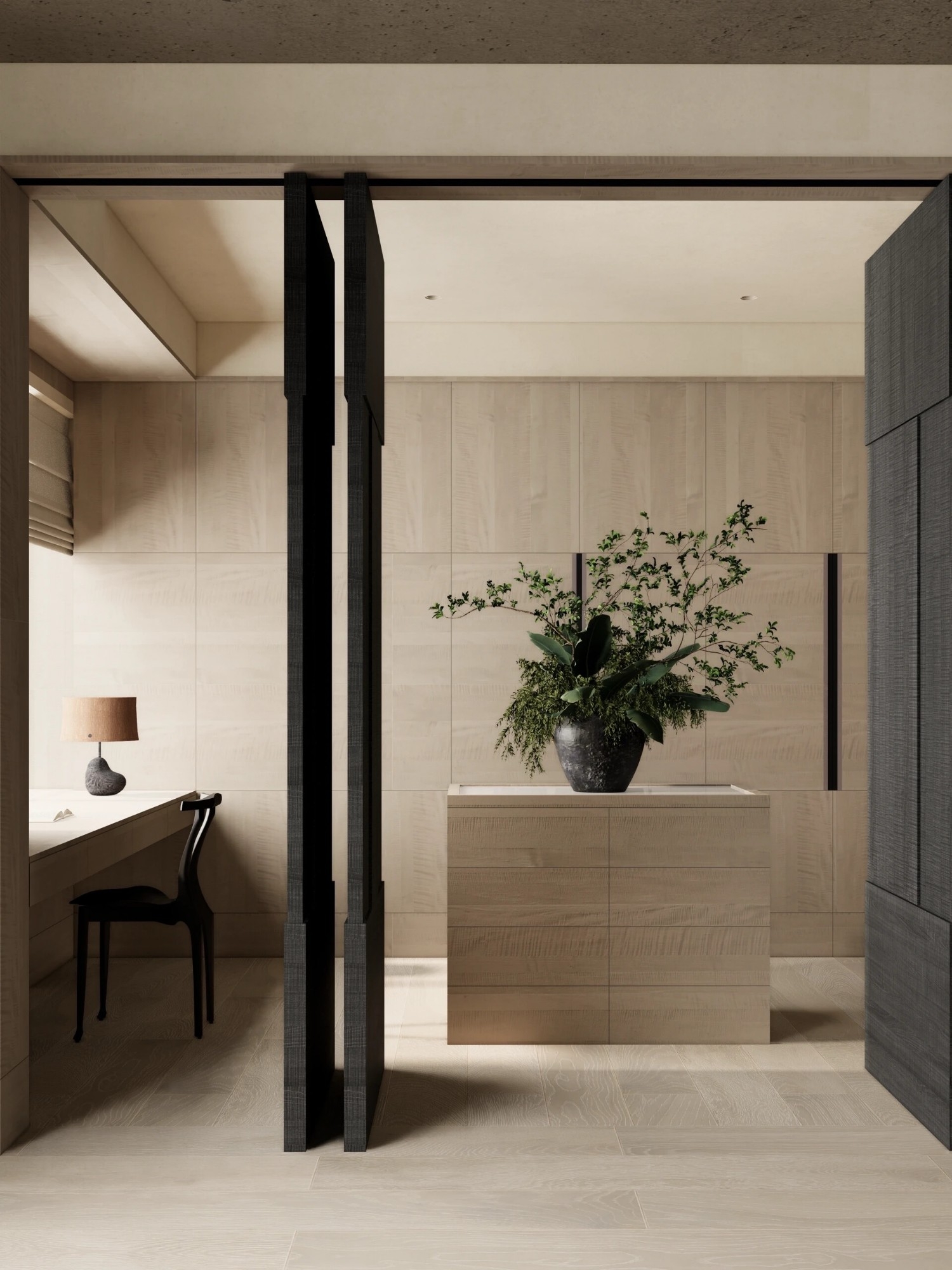 Stylish bedroom & bathroom