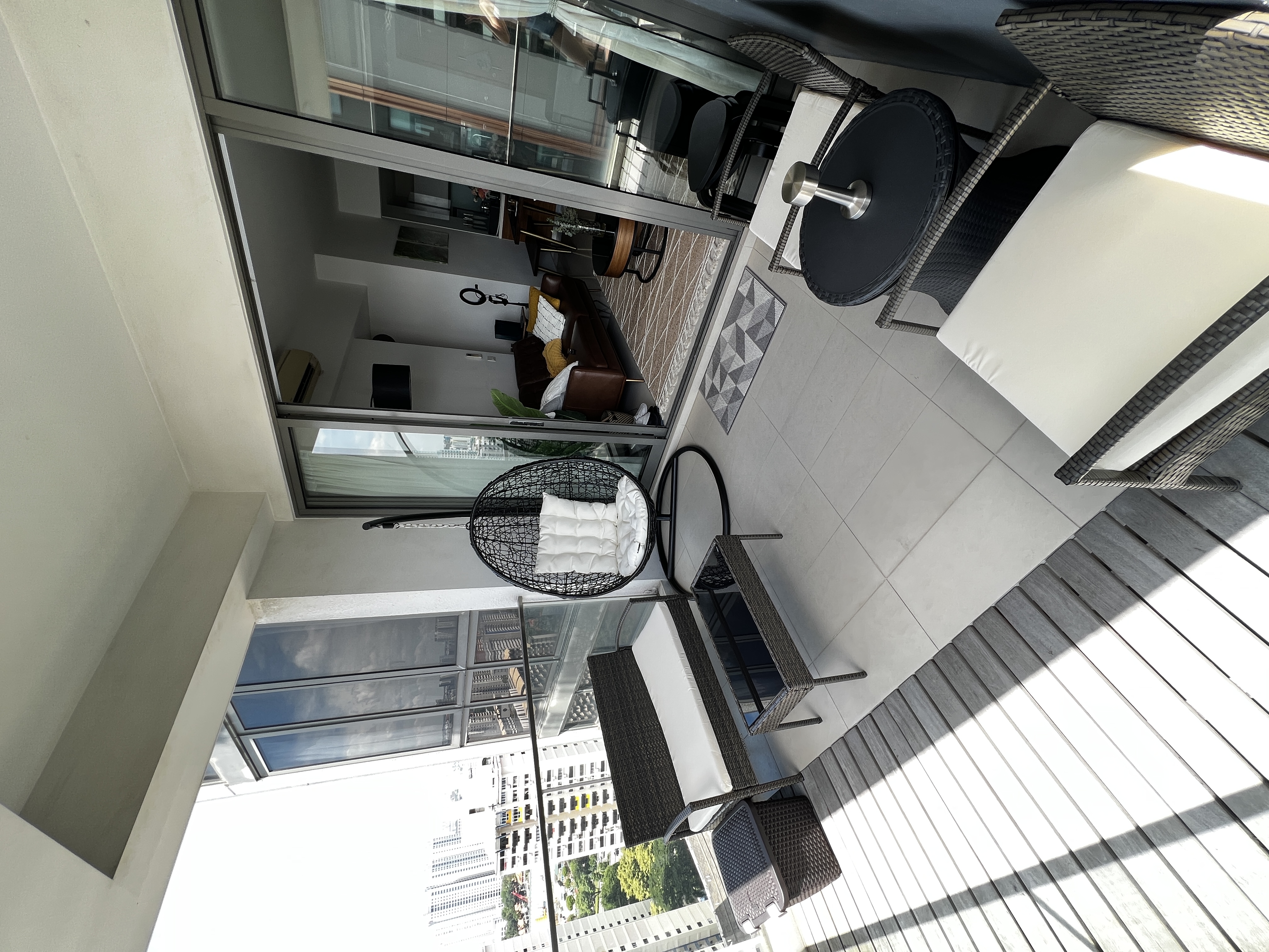 Welcome To Our Mid-Century Modern Condominium - Modern outdoor patio, urban rooftop terrace, glass-walled apartment, stylish