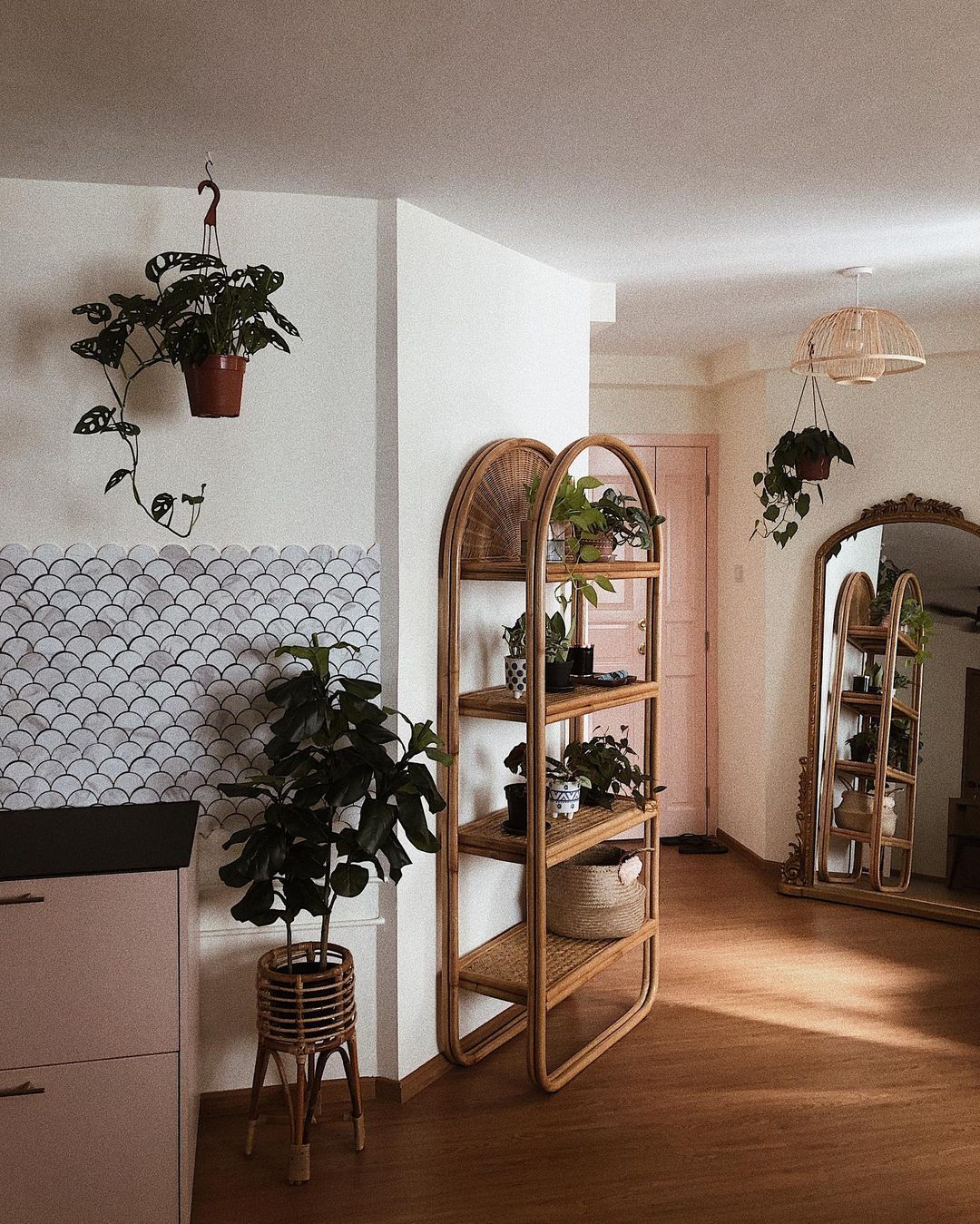 Eclectic Cosiness Unveiled - wireframe plant, hanging plant, indoor plants, modern decor, botanical theme, greenery, indoor