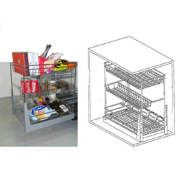 3 Tier Drawer Basket with Full Extension Runner - 300MM Non Soft Closing
