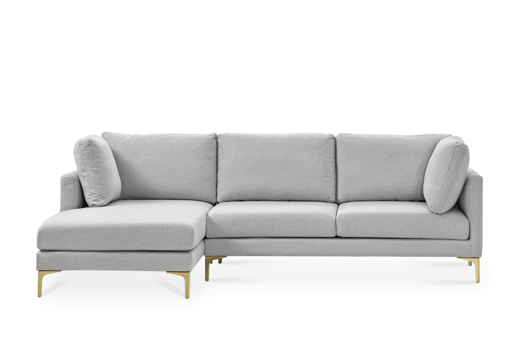 Adams Chaise Sectional Sofa - Dove Grey (Surro Fabric), Brass Leg, Left Facing