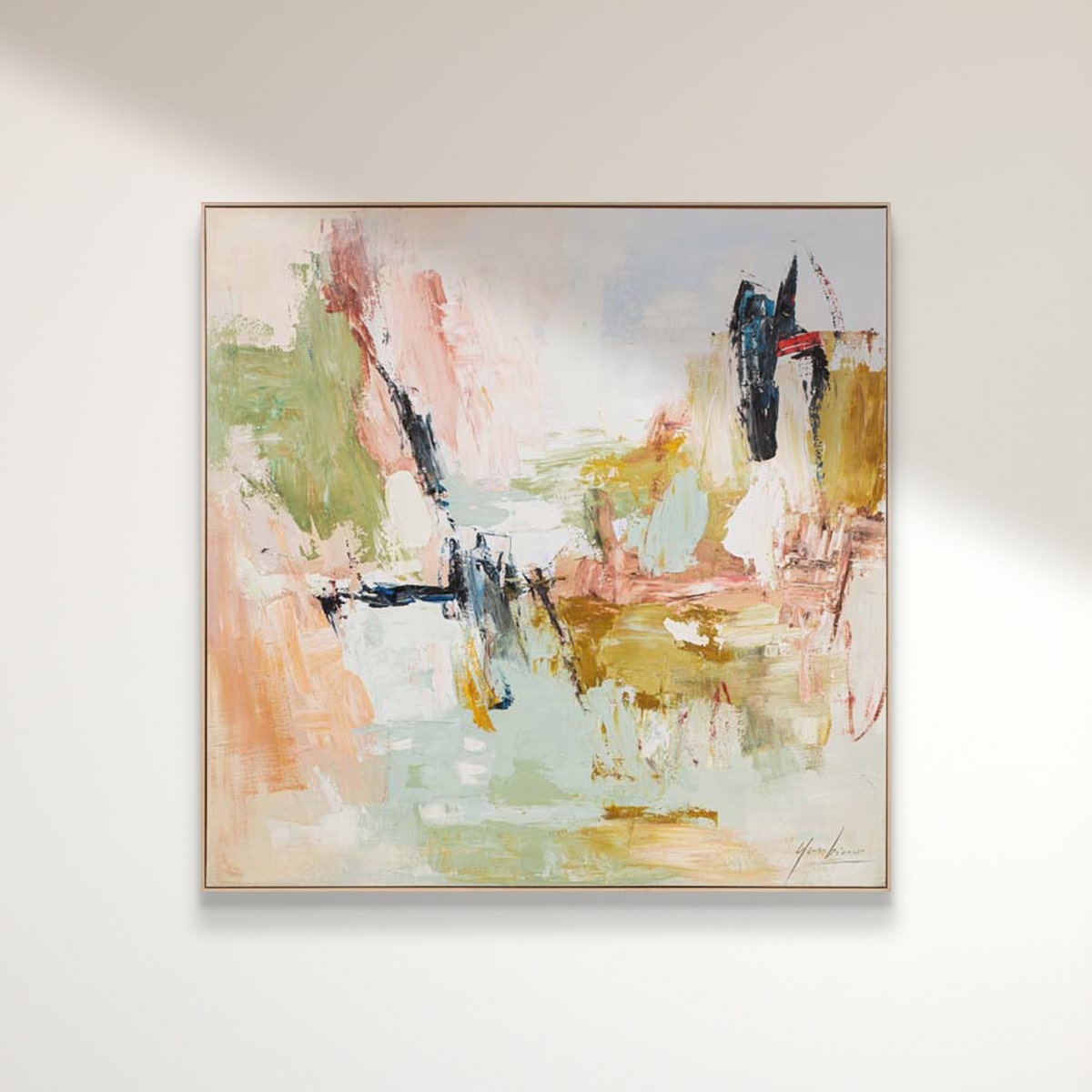 Bloom In Sage Hand Painted Wall Art – 90x90cm