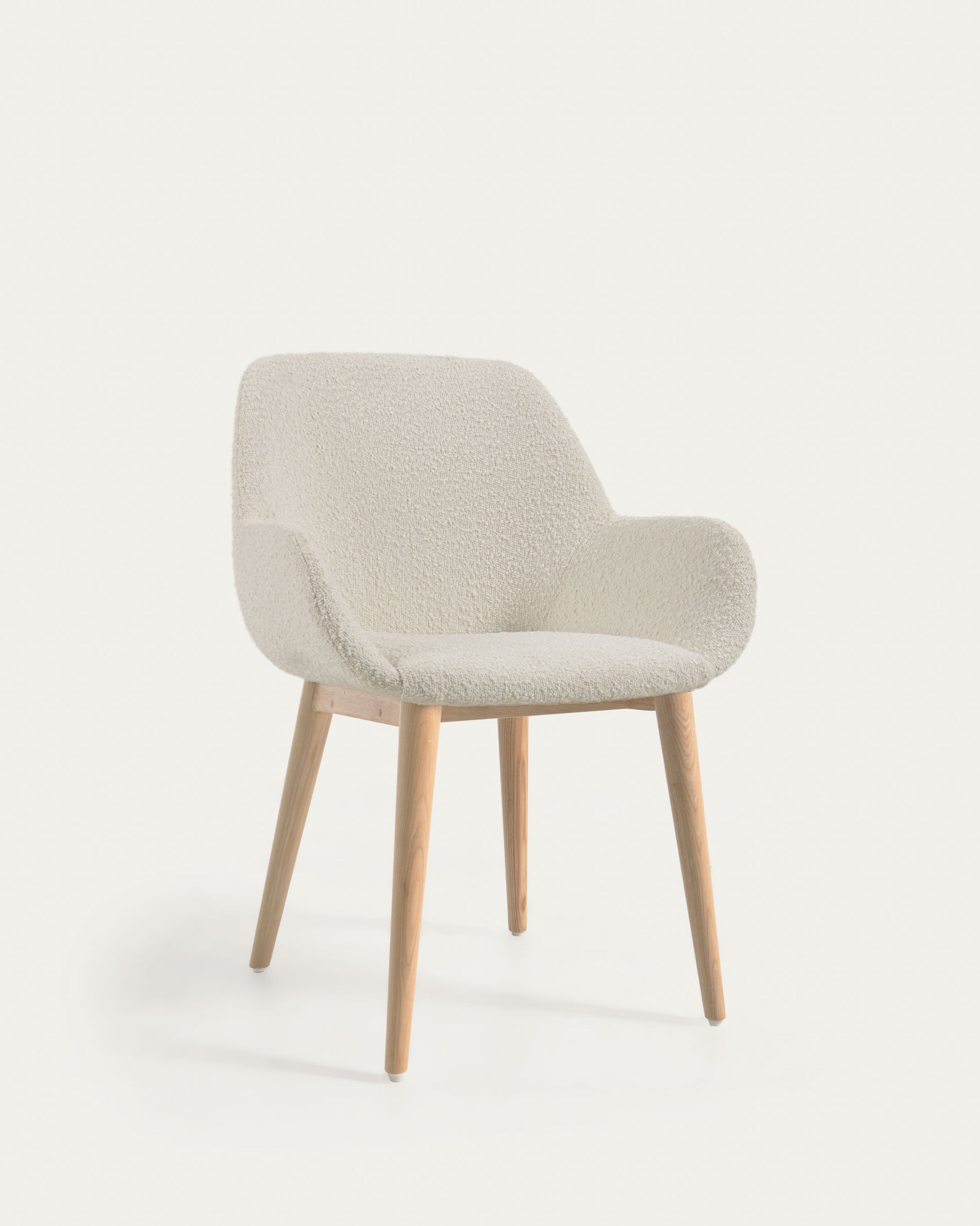 Konna Chair in White Bouclé with Solid Ash Wood Legs in a Natural Finish
