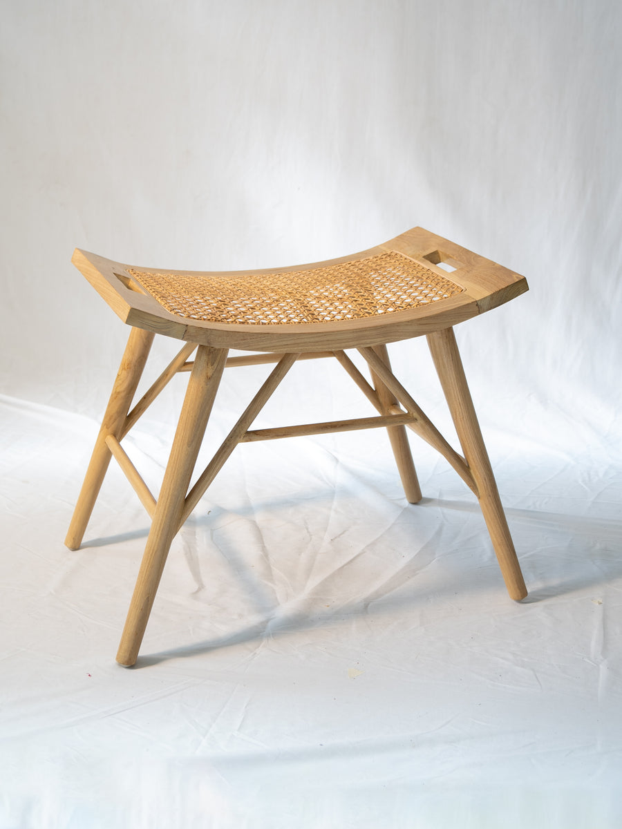 Capung Stool - Teak and Rattan / Bleach