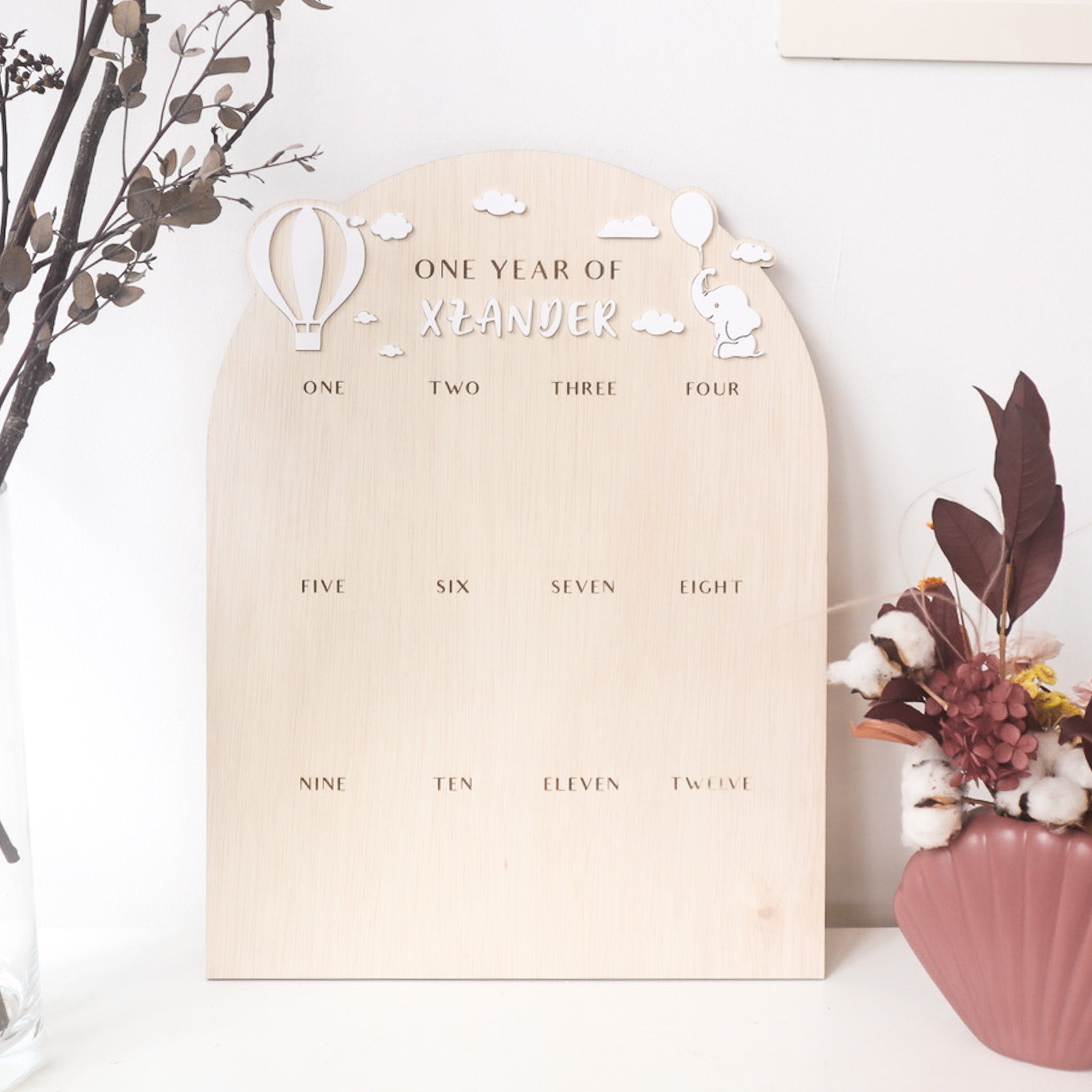 The Jomu Co - Elle Baby First Year Milestone Photo Board (Personalised) - 15" x 20" Board Only, White Acrylic
