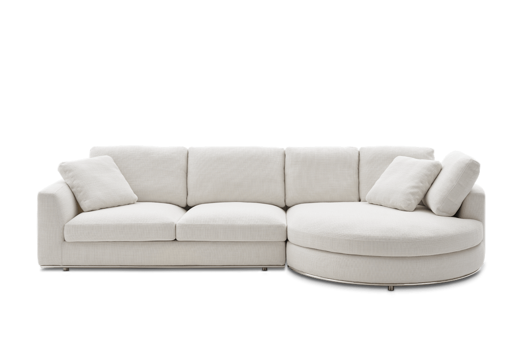 Hamilton Round Chaise Sectional Sofa - Performance Textured Plain Weave (Marcel), Cream (Brilliant White)