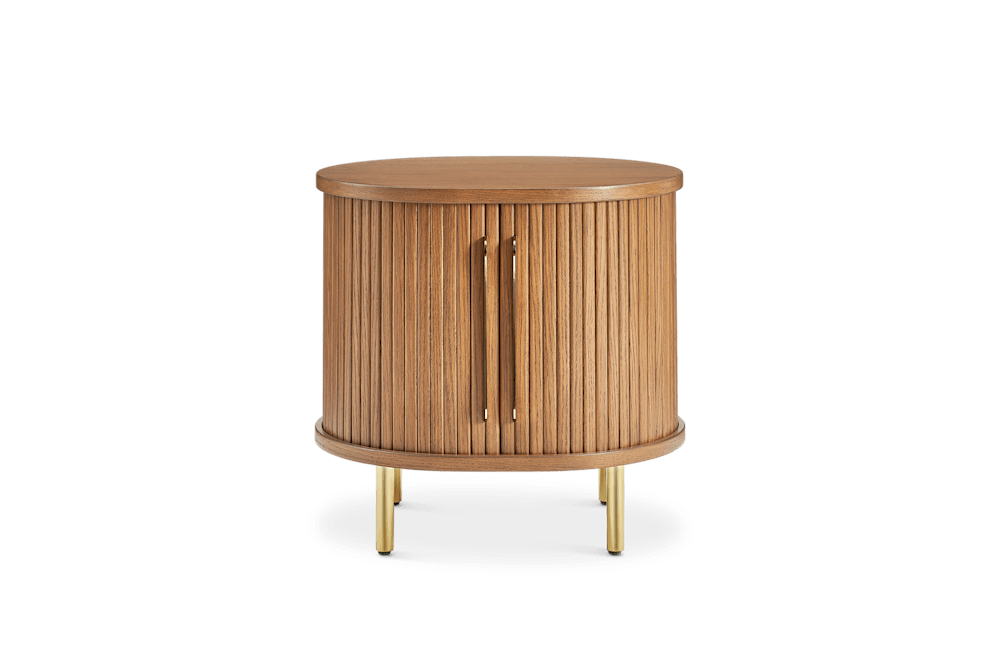 Harper Storage Side Table - Chestnut Oak, Brass Leg