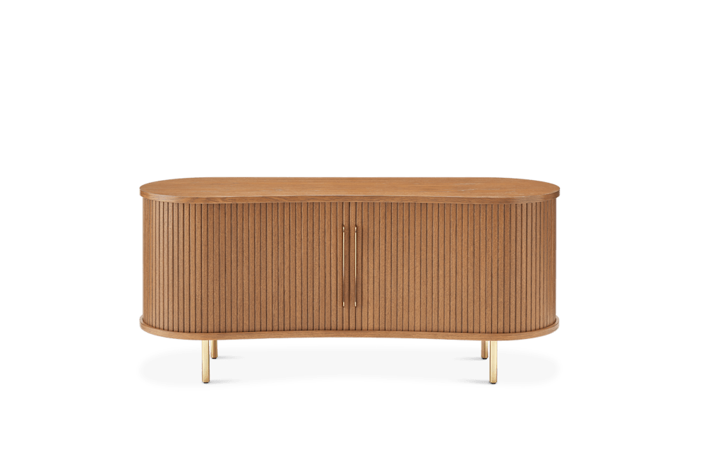 Harper TV Console - Chestnut Oak, 150cm, Brass Leg, Curved Oval