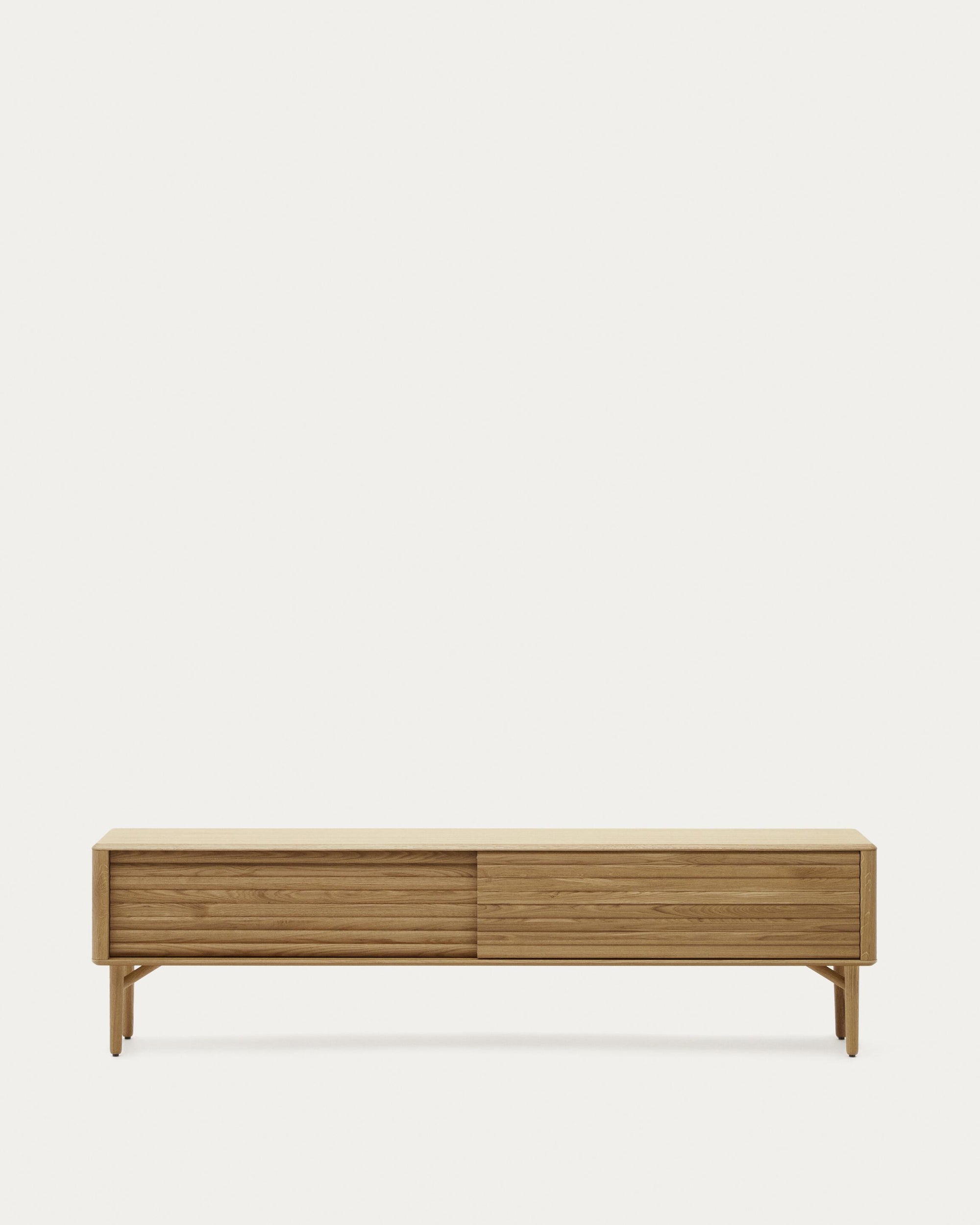 Lenon 2-Door Solid Wood and Oak Veneer TV Stand, 200 x 57 cm, FSC MIX