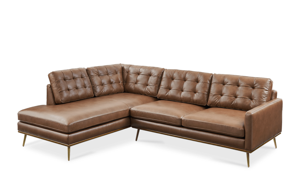 Isaac Leather Terminal Chaise Sectional Sofa - Cognac (Left Facing)