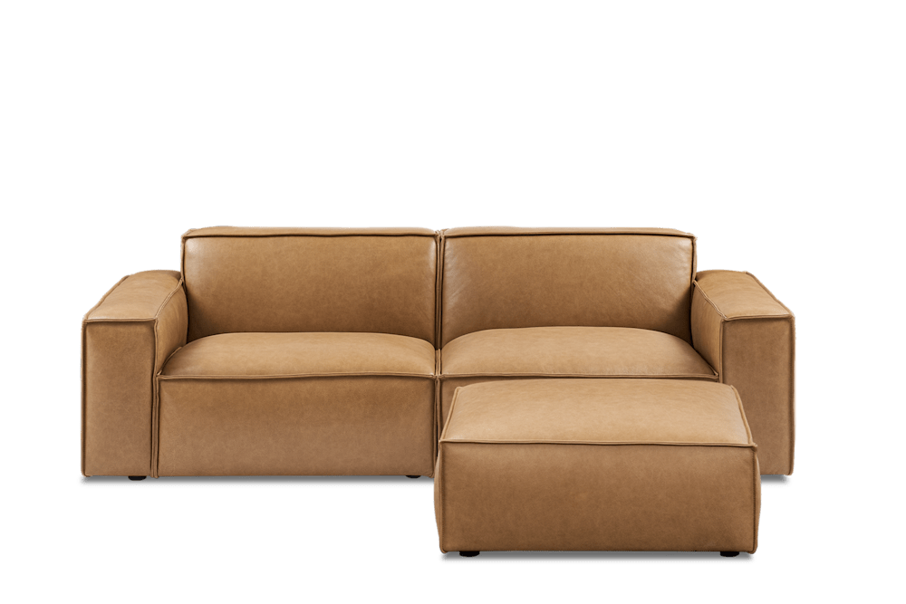 Jonathan Leather Sofa with Ottoman - Caramel