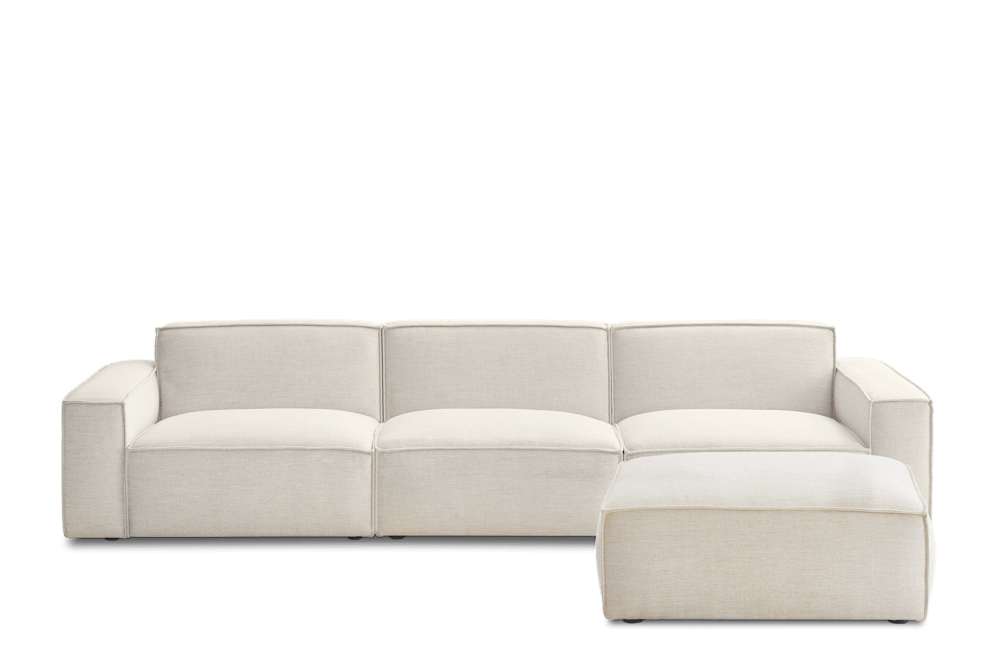 Jonathan Extended Sofa with Ottoman - Performance Creamy White