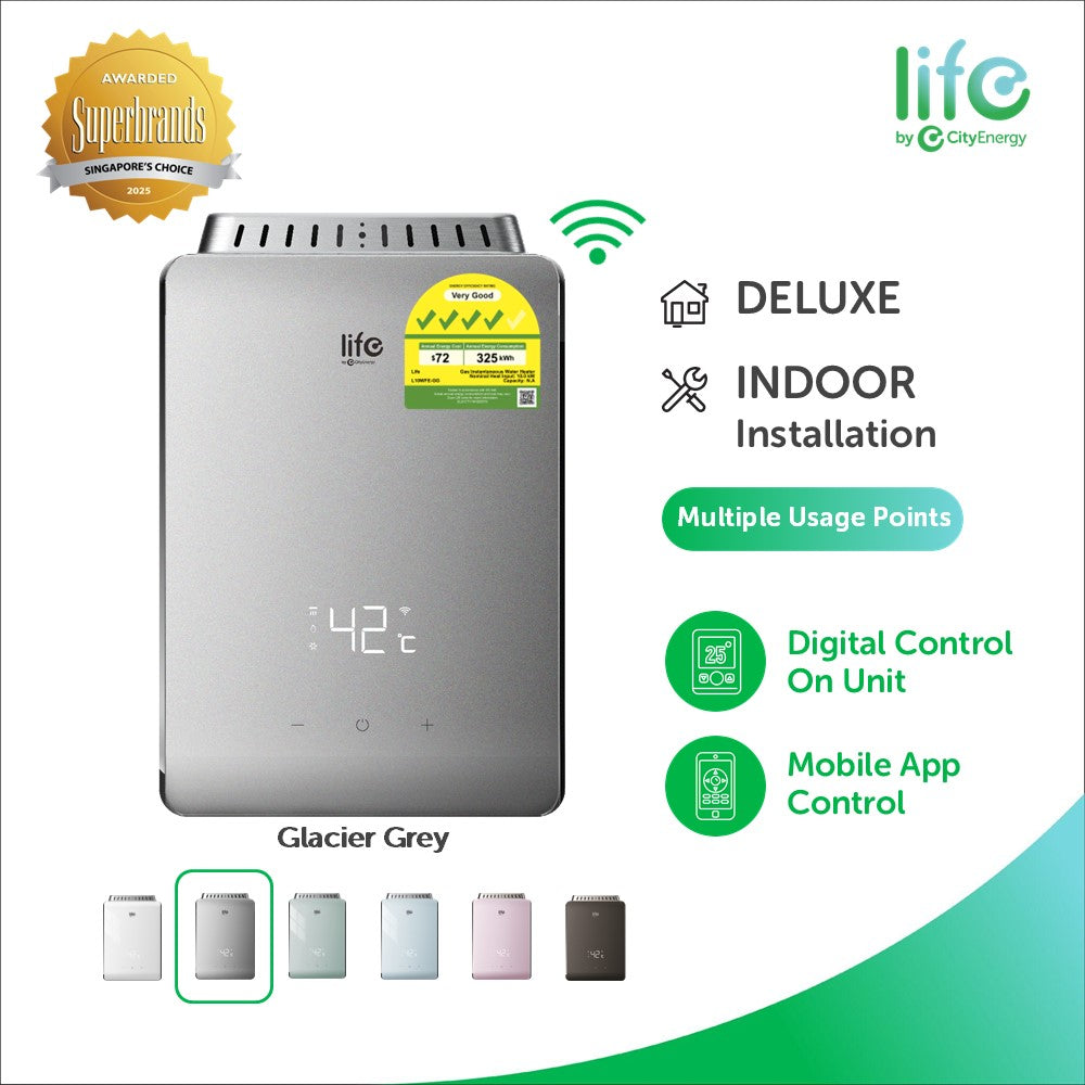 Life by City Energy L10WFE Gas Instantaneous Water Heater - Glacier Grey (HDB Model)