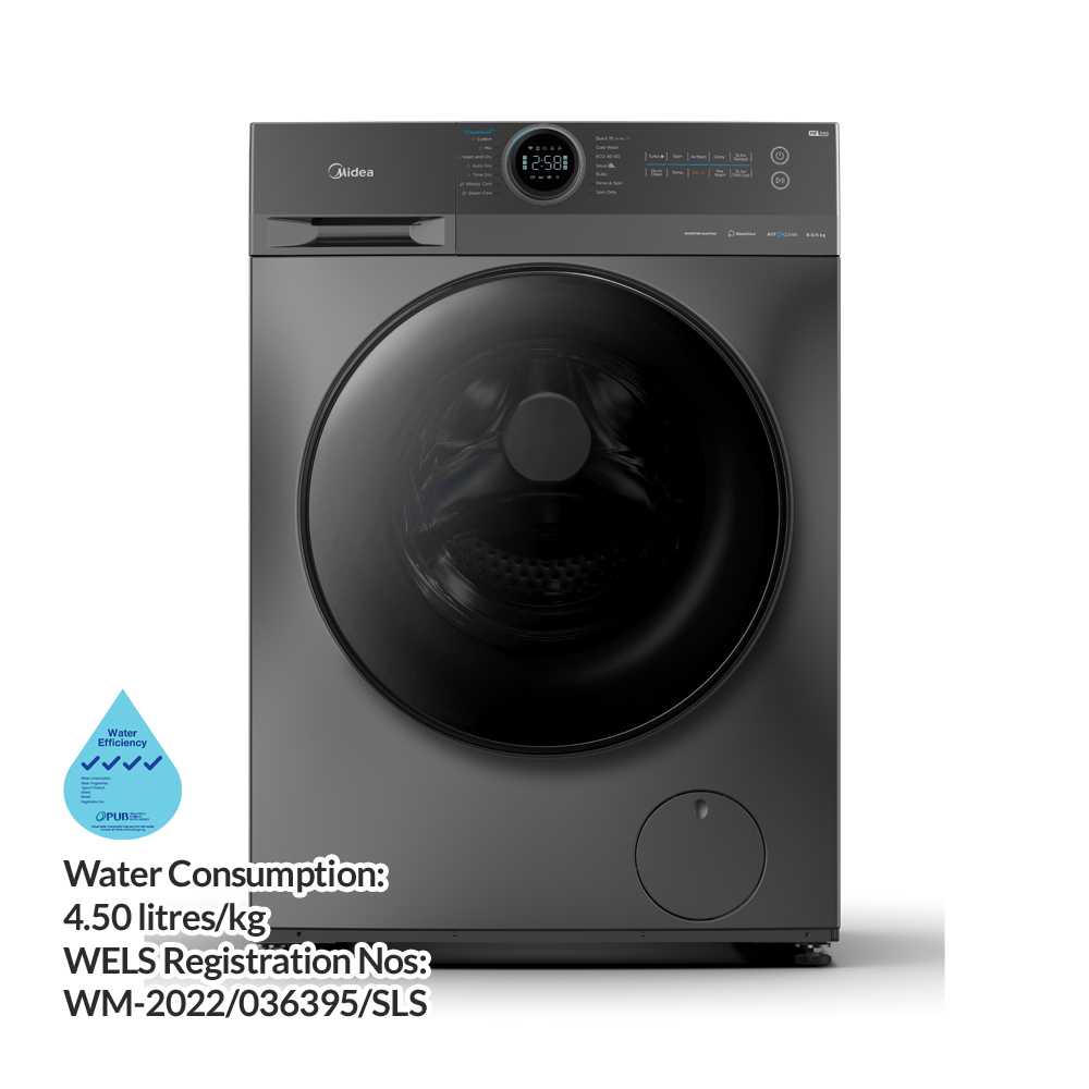 MIDEA MF200D100WB 10/7KG Front Load Washer Dryer - Dark Grey