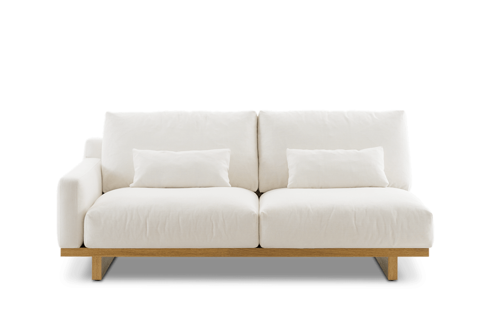 Mori Performance Fabric Single Arm 2 Seater Sofa - Performance Linen Weave (Genova), Alpine, Natural Oak