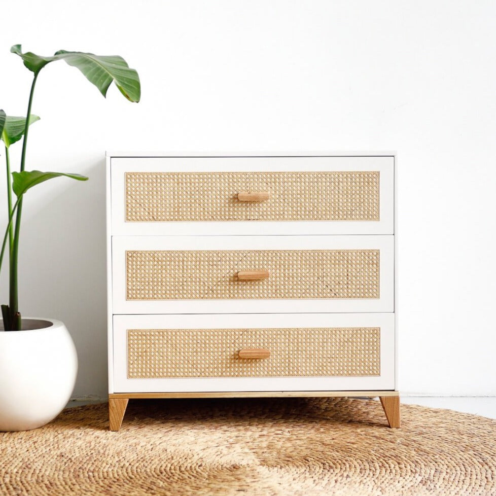 Nami Chest of Drawers and Changing Table - White & Rattan