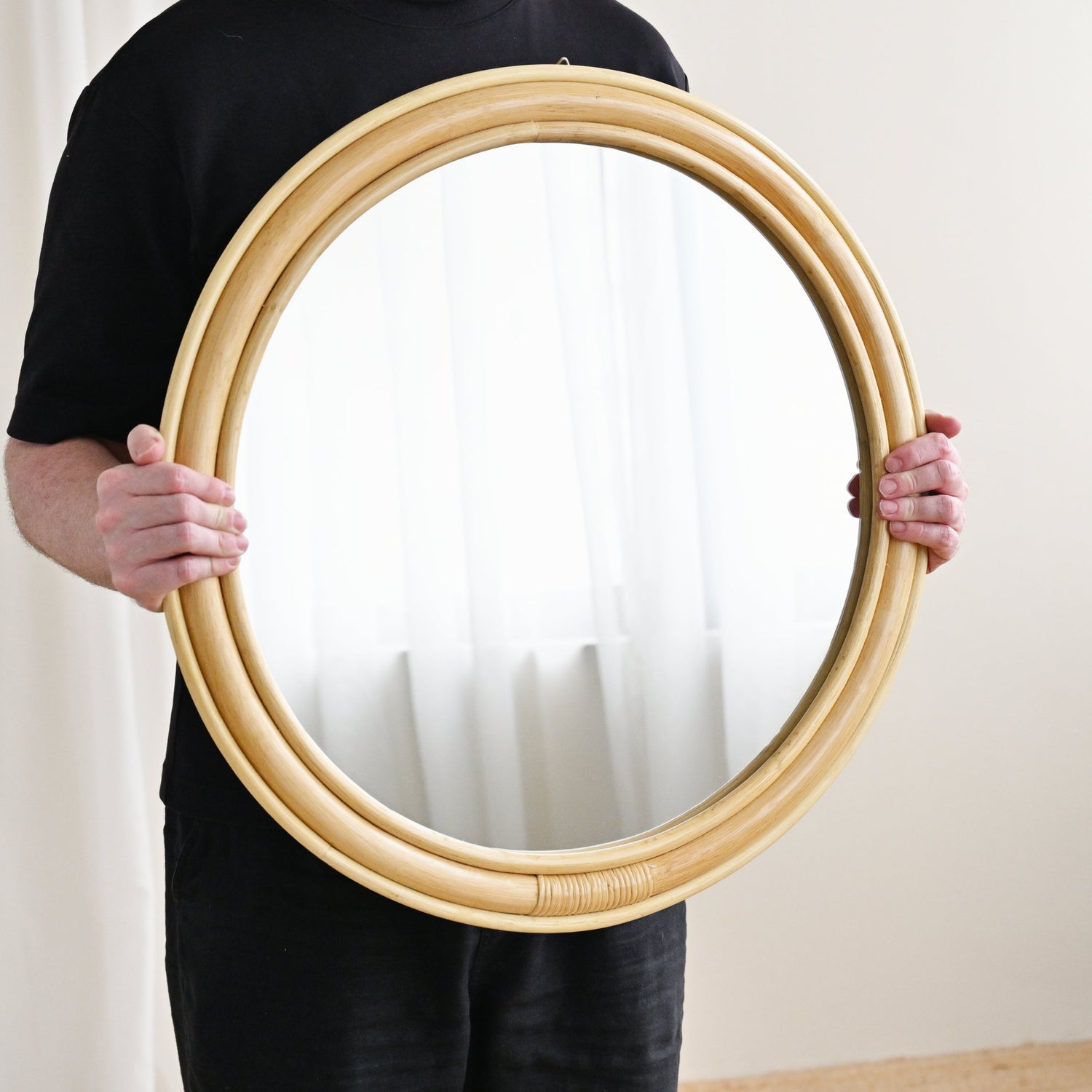 Natural Round Rattan Mirror - Small (60cm)