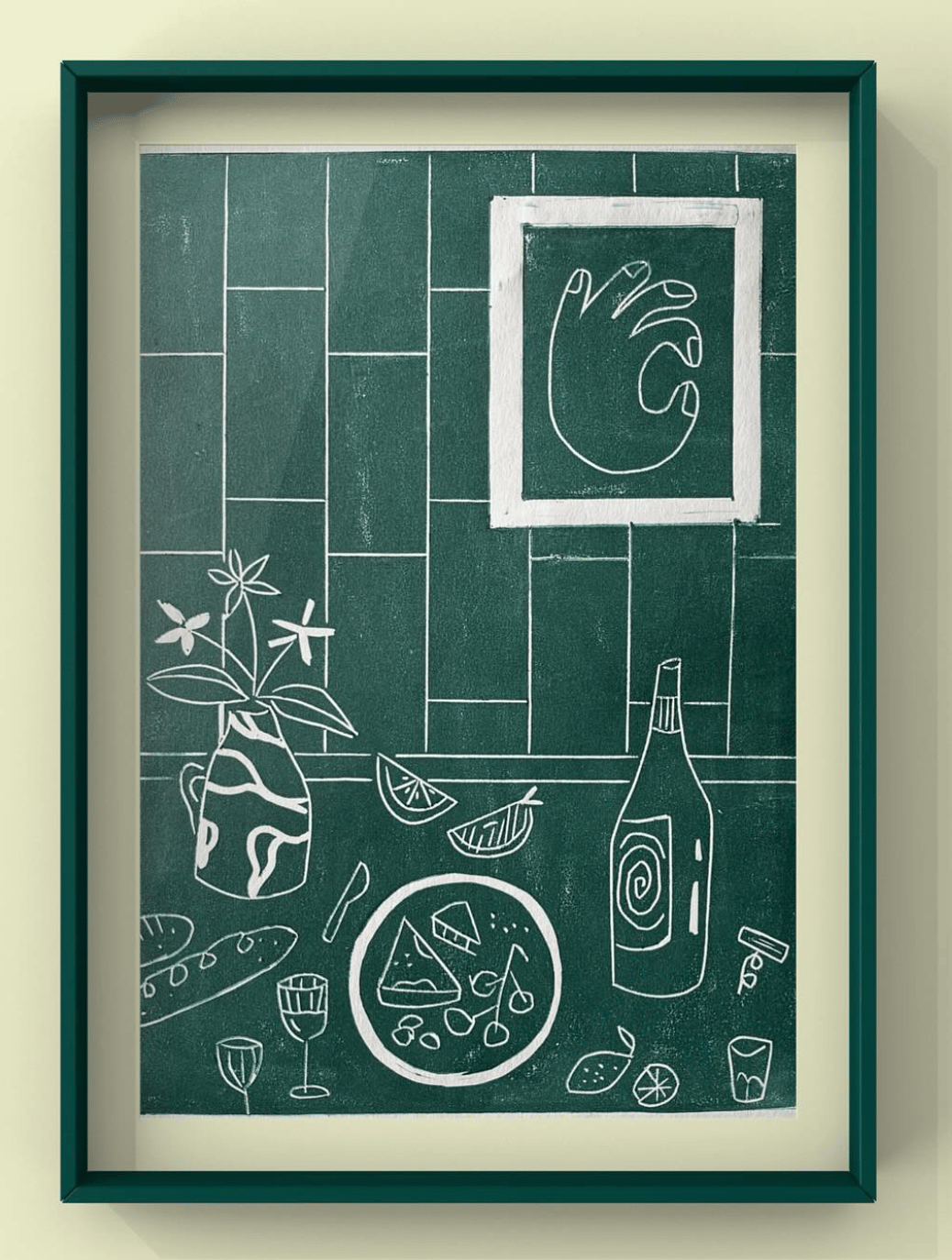 Wine O'Clock (Handmade Lino Relief Print) - Unframed