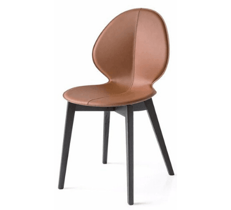 Calligaris CS1348 Basil Chair (Wooden Leg) - P15L Lacquered Ash Matt Black Frame, R04 Cognac Regular Leather Seat
