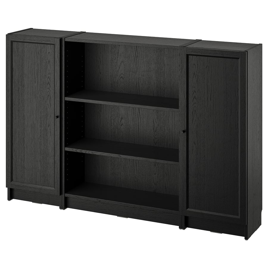 BILLY / OXBERG Bookcase combination with doors - Black Oak Effect, 160x106 cm