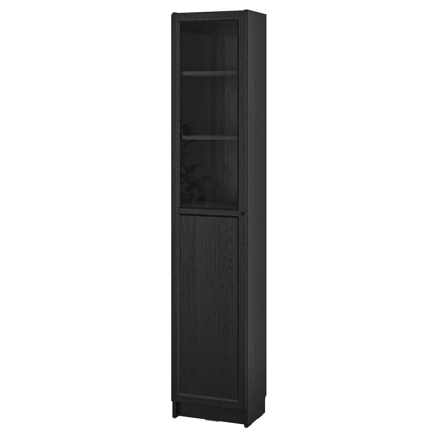BILLY / OXBERG Bookcase with Panel/Glass Door - Black Oak Effect, 40x30x202 cm
