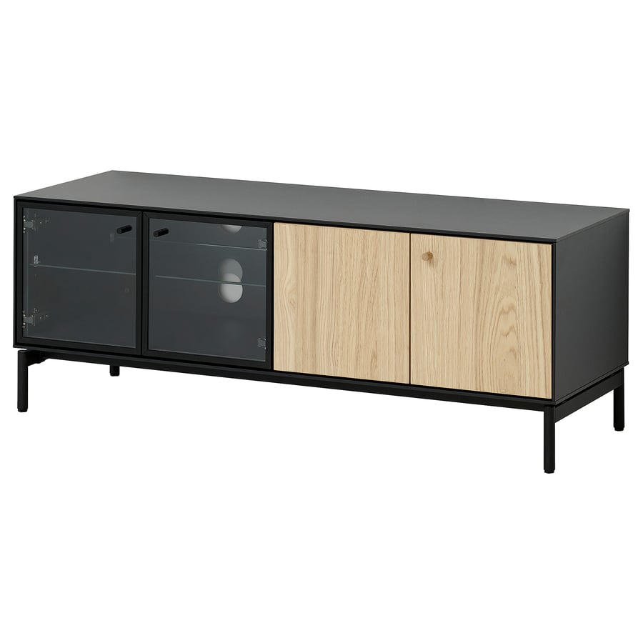 BOASTAD TV Bench - Black/Oak Veneer, 121x42x45 cm