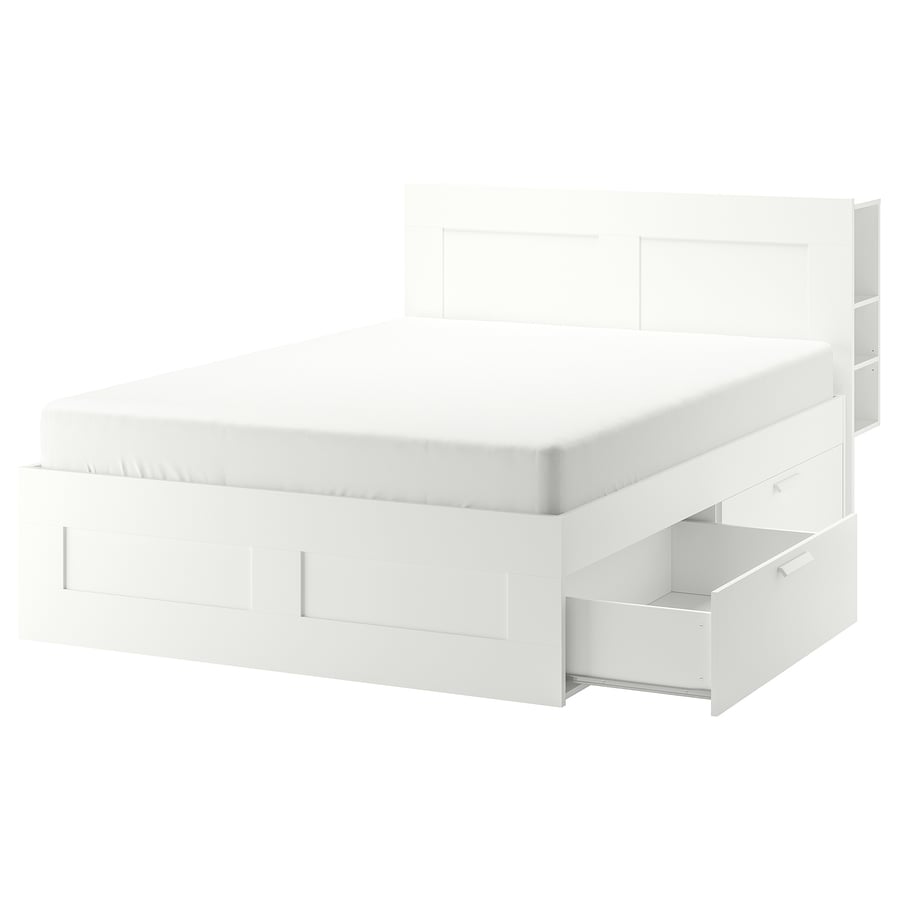 BRIMNES Bed Frame with Storage and Headboard - White/Lönset, 150x200 cm