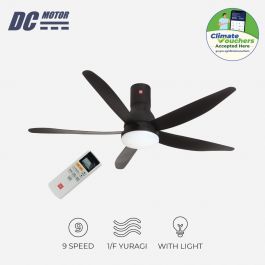 KDK U60FW 5-Blade Remote Control DC Ceiling Fan with LED Light 150cm - Black, Short Rod