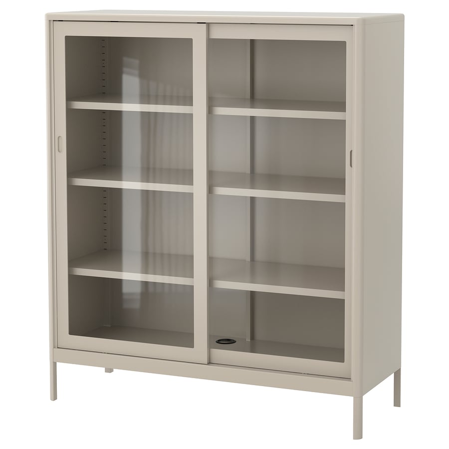 IDÅSEN Cabinet with Sliding Glass Doors - Beige, 120x140 cm
